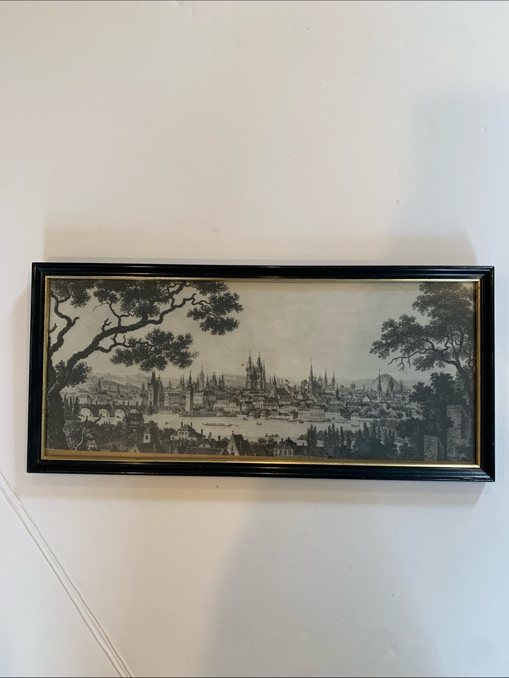 Vintage Framed Prague Czech Republic Cityscape Panoramic Art Fabric Print